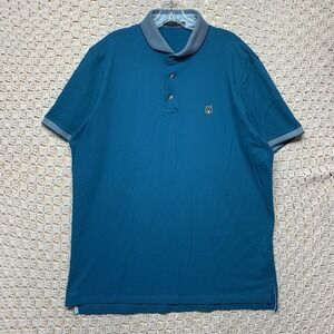 Greyson Polo Shirt Mens L Blue Embroidery Logo  Nylon Pima Cotton Blend Collar